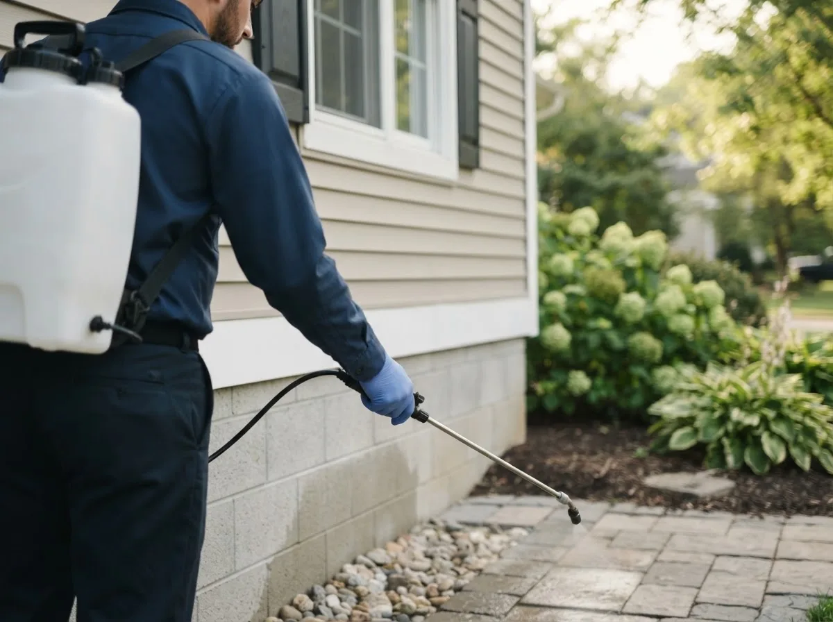 Pest control technician inspecting a home in Kenton, OK